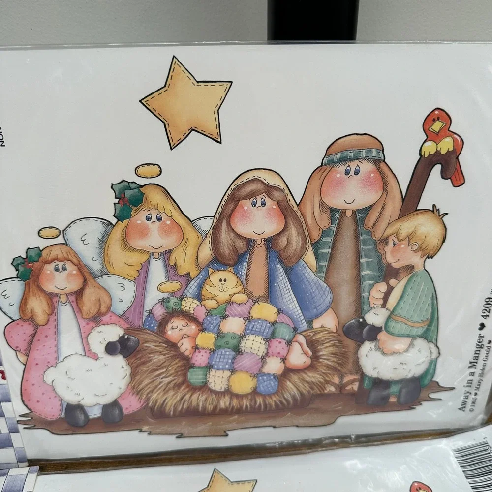 Vintage Ragamuffins Away in a Manger Nativity Iron-On Transfers 1995 Mary‎ Gould